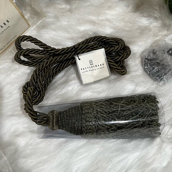 NEW Pottery Barn Seville Set 2 Tassel Drapery Tie Back + Hook Lichen Green NWT - Picture 7 of 15